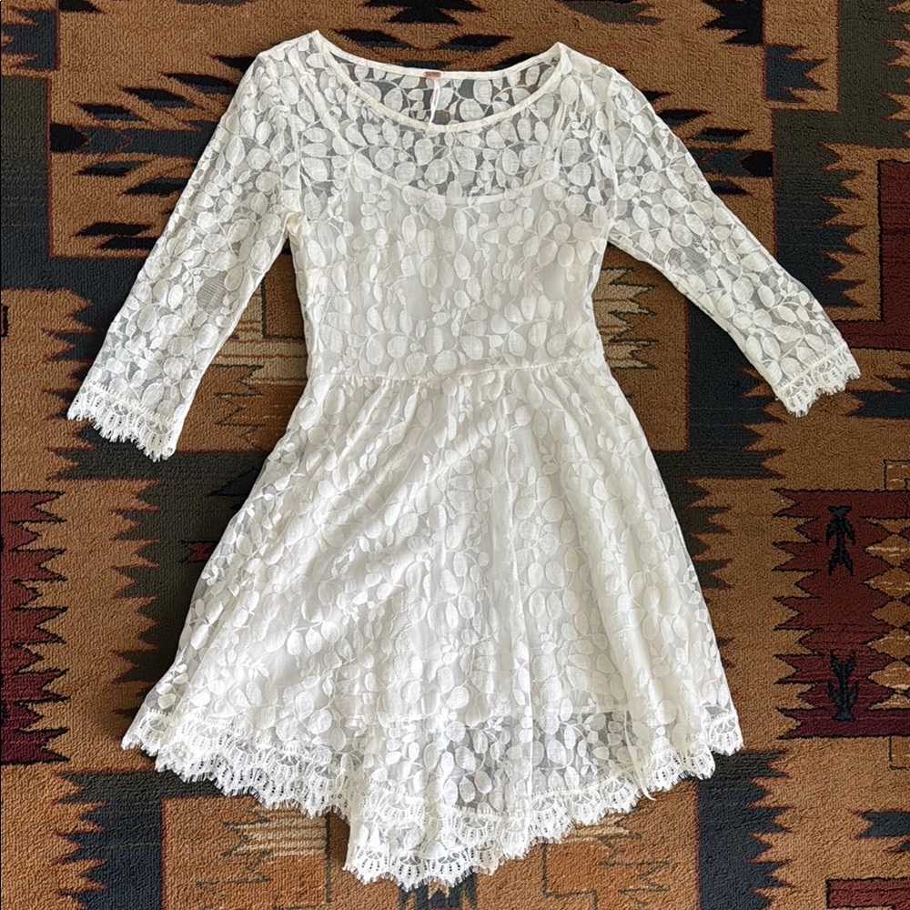 Free People White Lace Midi Dress